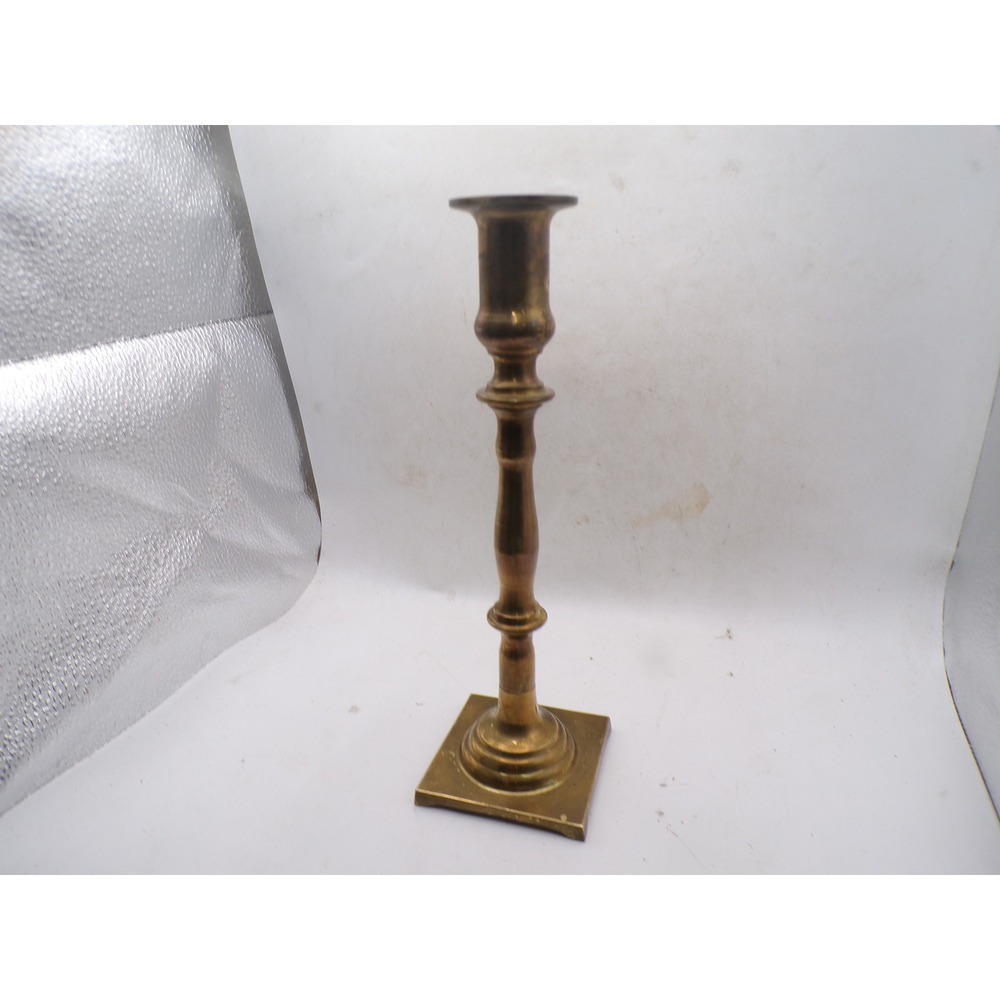 Vintage Solid Brass Candlestick Holder 9 Inch Tall Square Base Traditional Gold